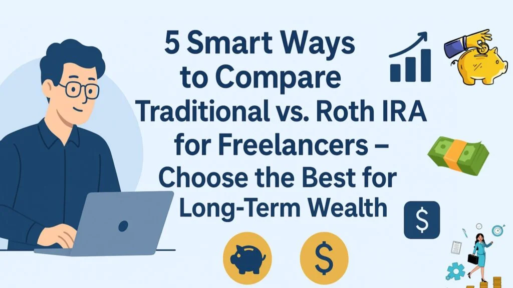 Traditional vs. Roth IRA for Freelancers, freelancer retirement plan, self-employed IRA options, Roth IRA benefits for freelancers, Traditional IRA tax deduction freelancers, retirement savings for self-employed, IRA contribution limits 2025, IRA withdrawal rules freelancers, tax-efficient retirement for freelancers, freelance long term wealth building, choosing an IRA as a freelancer, Roth vs Traditional IRA withdrawal rules, self-employed retirement strategy, best IRA for freelancers 2025, IRA tax implications freelancers